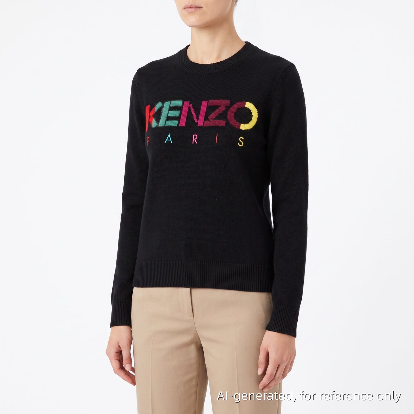 Kenzo Black Multicolor Logo Print Crew Neck Sweater S