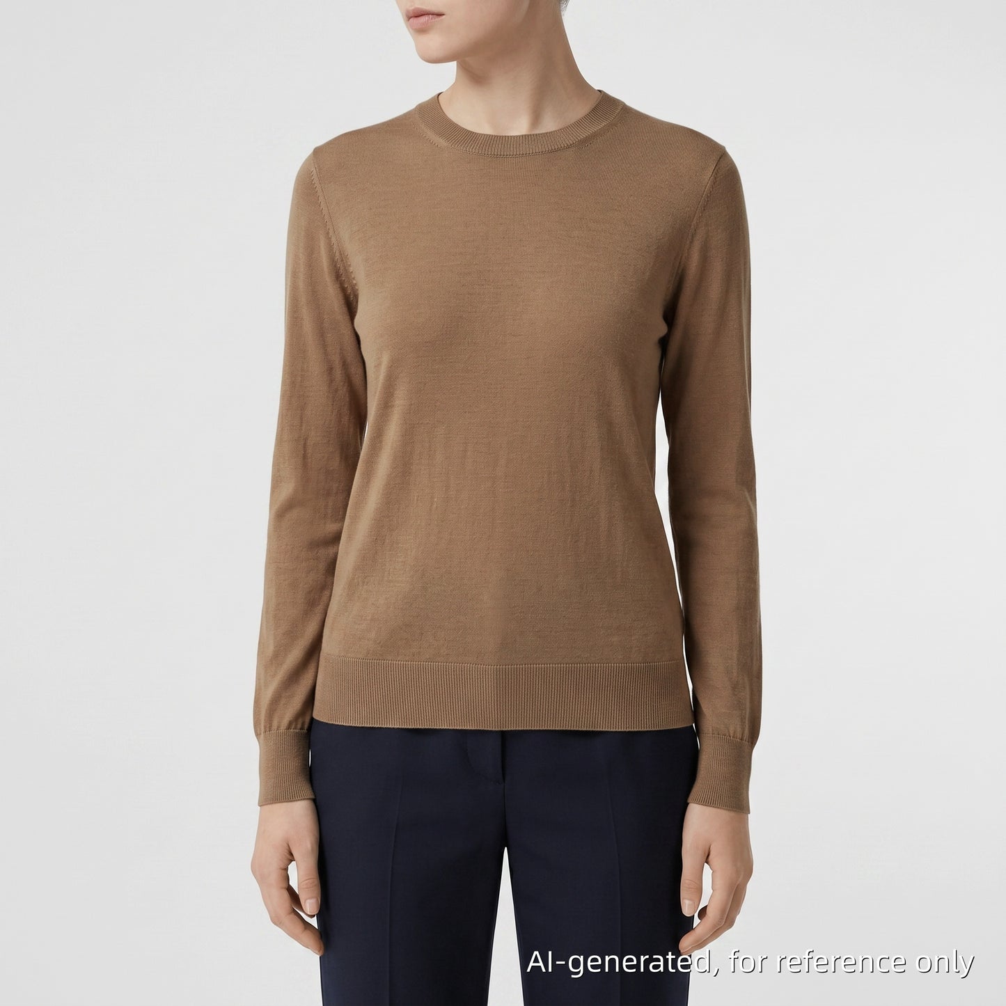 Burberry Camel Check Elbow Patch Crew Neck Wool Sweater M
