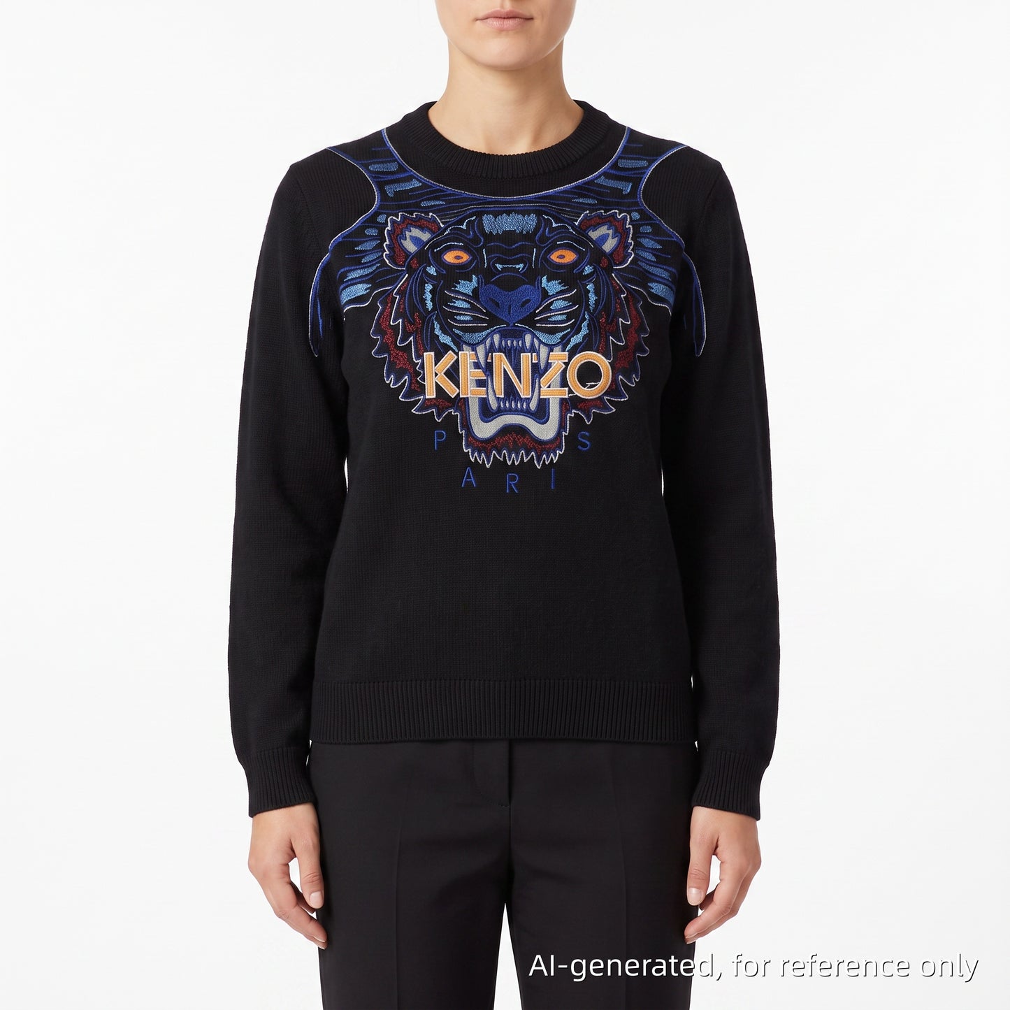 Kenzo Black Classic Tiger Embroidered Crew Neck Sweatshirt L
