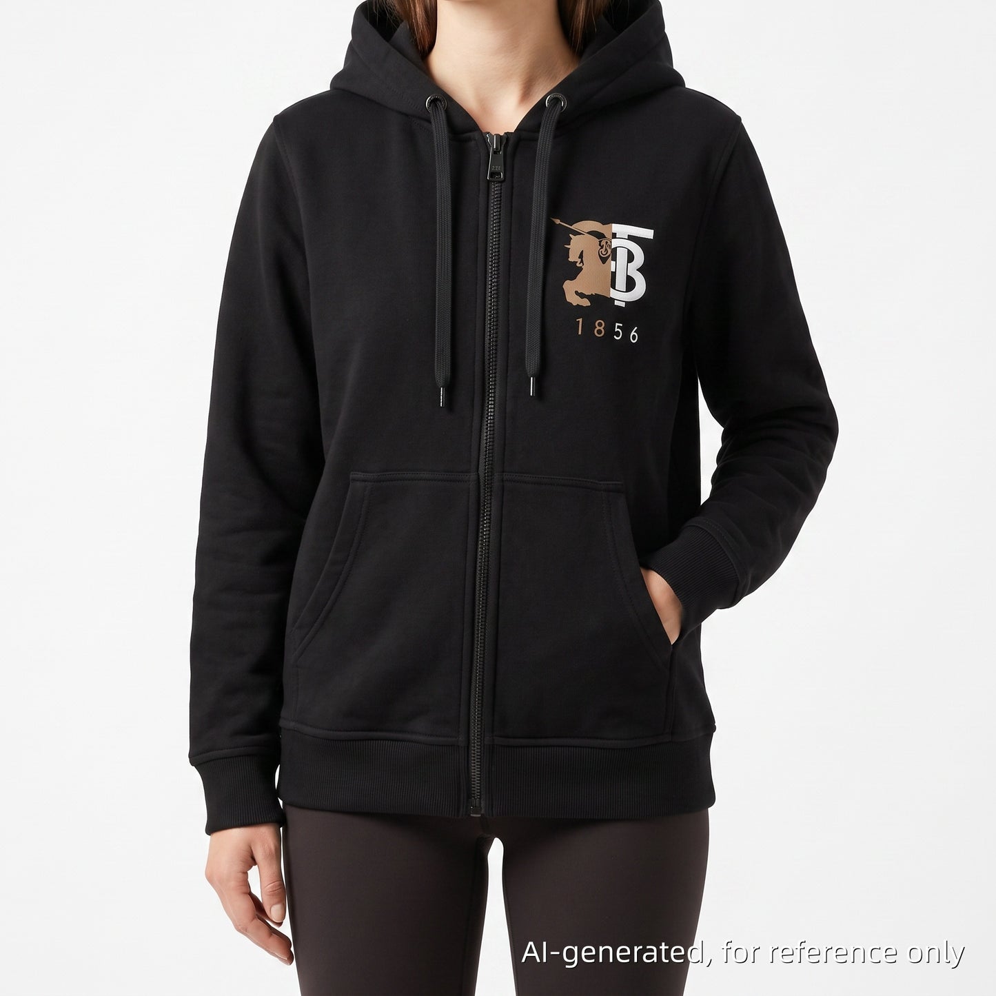 Burberry Black Full‑Zip Hoodie TB Logo Sweatshirt Size S