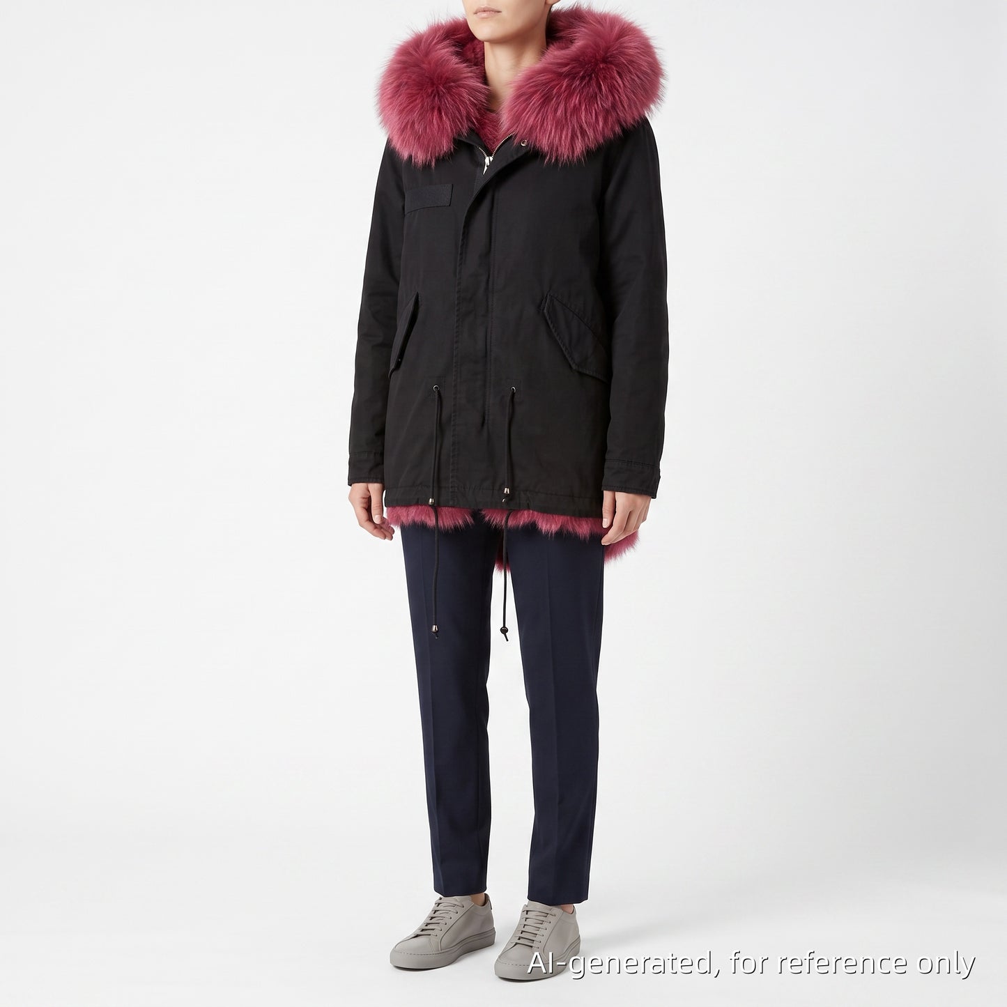 Mr & Mrs Black Fur‑Trim Hooded Parka Jacket Size XS