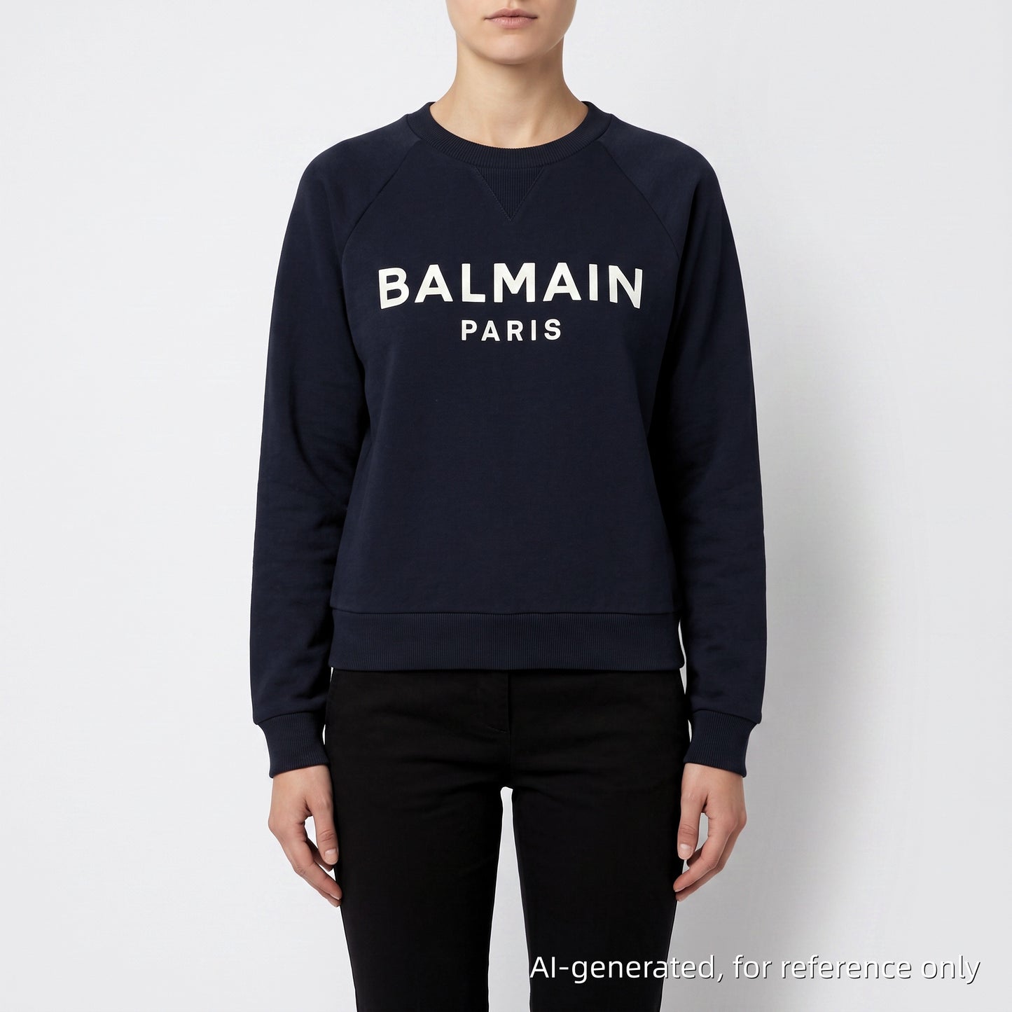 Balmain Navy Blue Logo Print Crew Neck Sweatshirt Size XXS