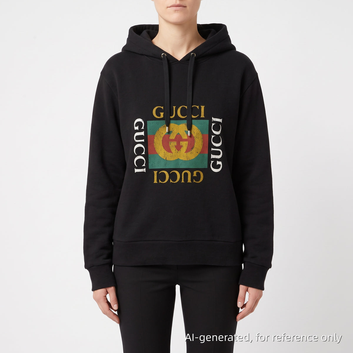 Gucci Black Vintage Logo Print Pullover  Hoodie Size XS