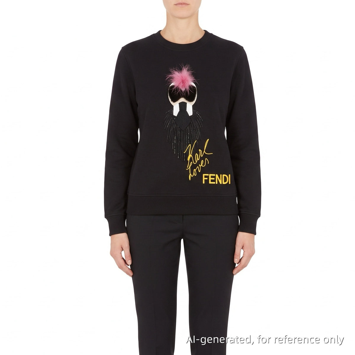 Fendi Black Karl Lagerfeld Graphic Crew Neck Sweatshirt Size 38