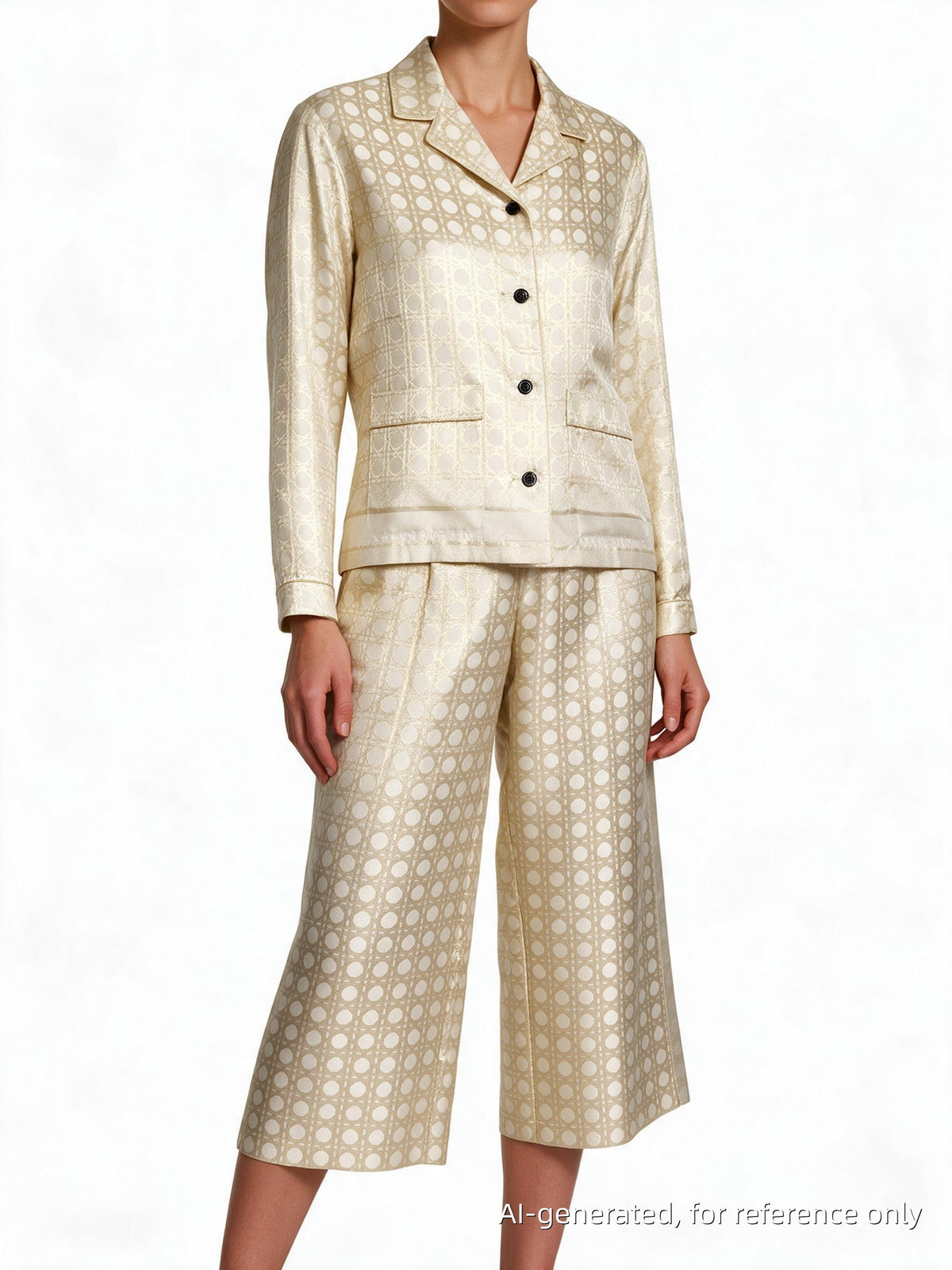 Christian Dior Gold & Beige Two Piece Shirt Wide Leg Pant Set