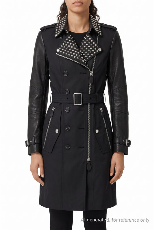 Burberry Brit  Black Studded Trench Coat US size 4