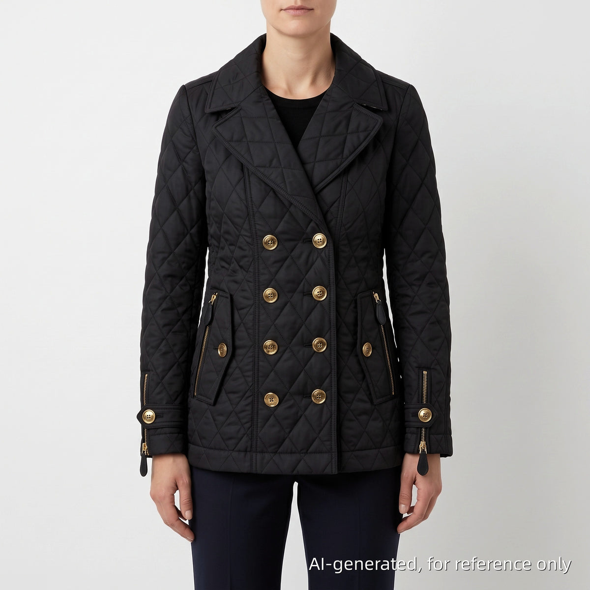 Burberry Black Quilted Double Breasted Coat Size S