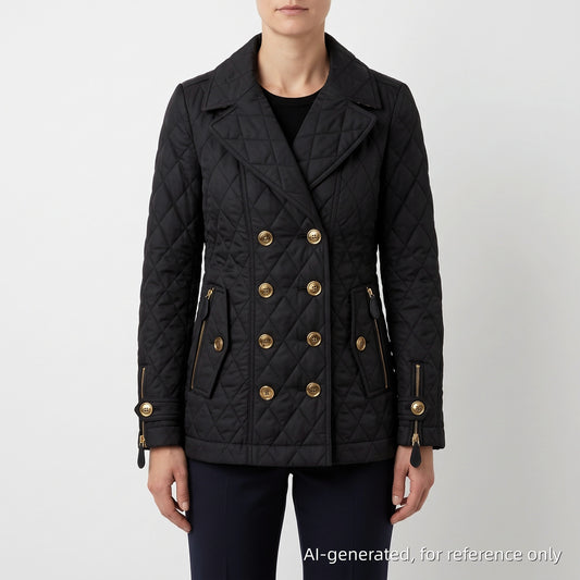 Burberry Black Quilted Double Breasted Coat Size S