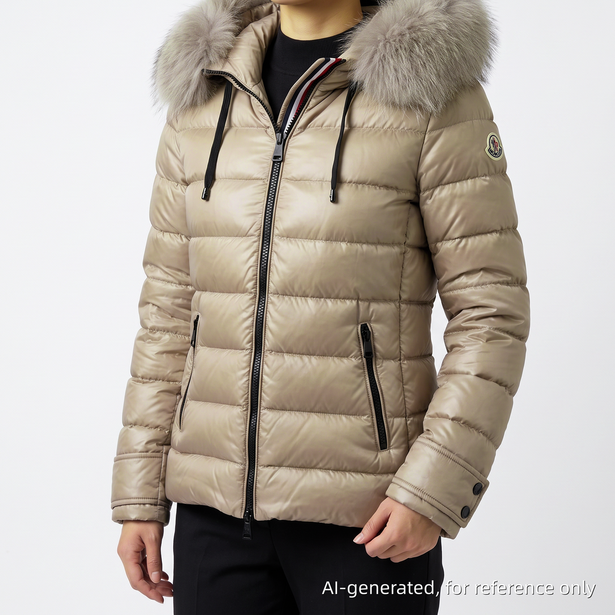 Moncler Beige Fur Hood Down Puffer Jacket Size 1