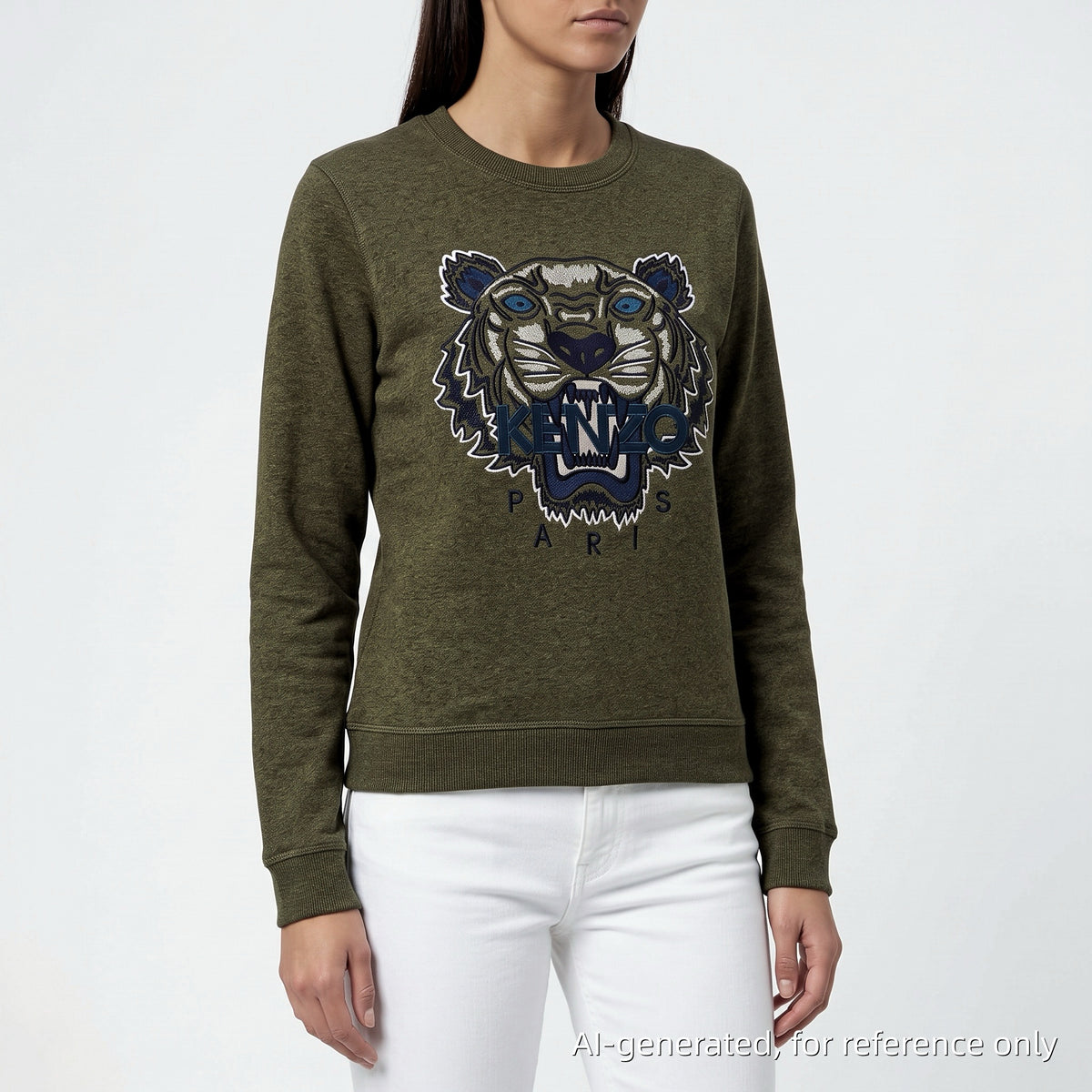 Kenzo Olive Green Tiger Head Long Sleeve Sweatshirt Size S