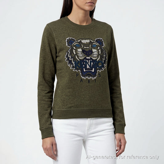 Kenzo Olive Green Tiger Head Long Sleeve Sweatshirt Size S