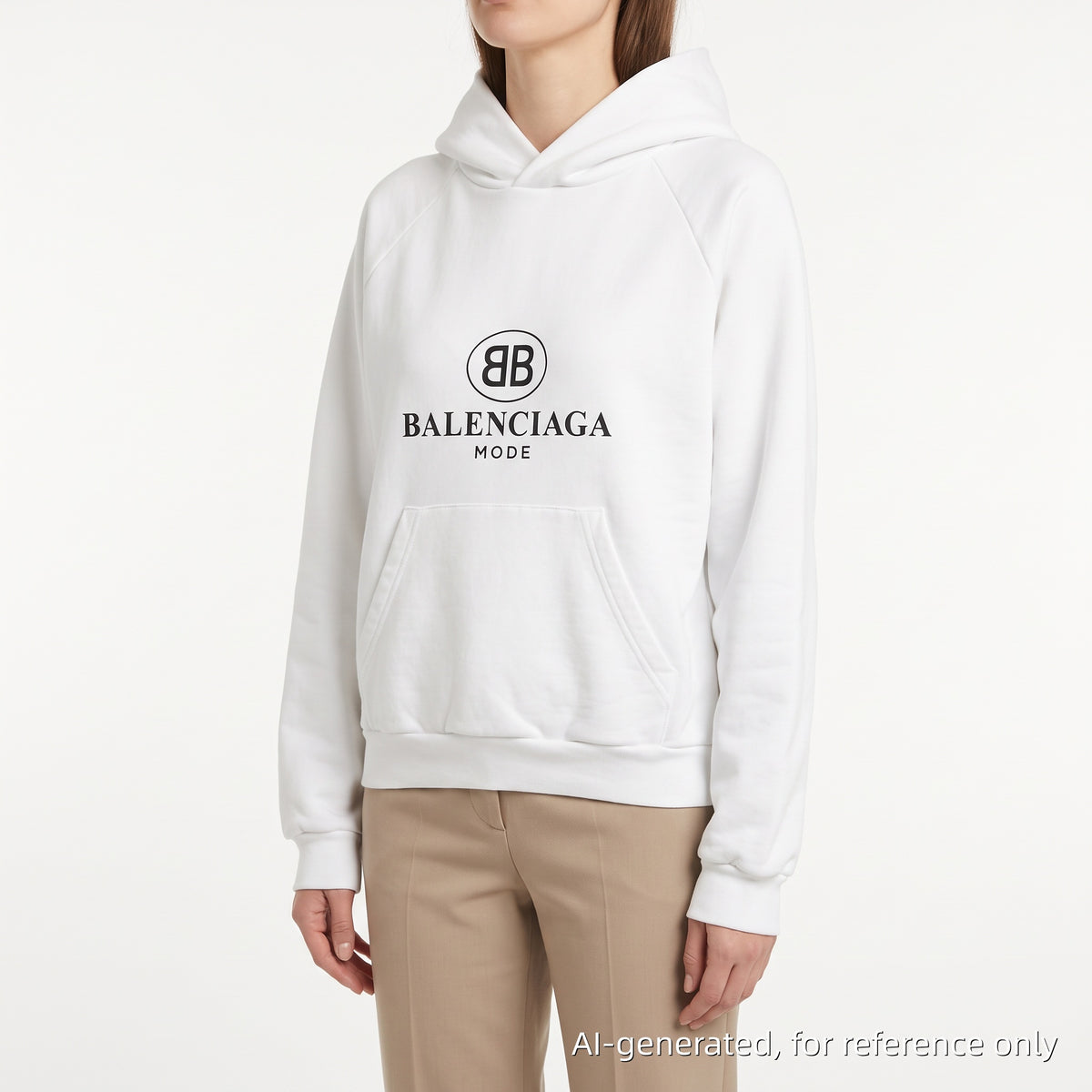 Balenciaga White Hoodie BB Mode Logo Print Front Pocket Size XS