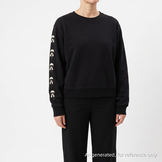 Fendi Black Cropped Crew Neck Sweatshirt Karl Print On Sleeve
