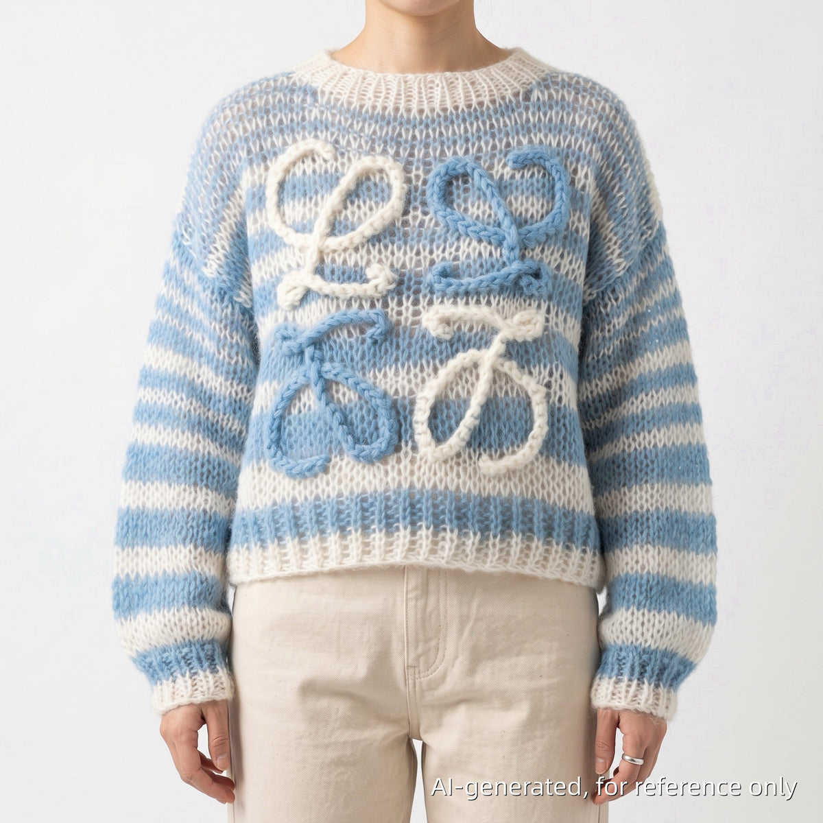 Loewe New Sky Blue Beige Striped Knit Sweater Size M