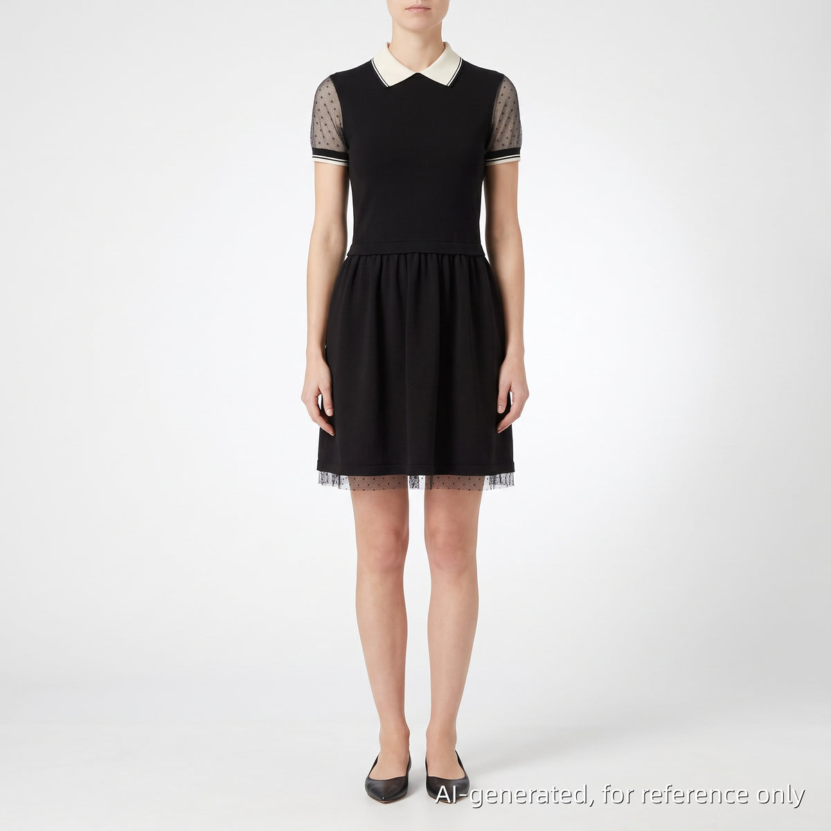 Red Valentino Black Contrast Collar Mesh Sleeve Dress Size S