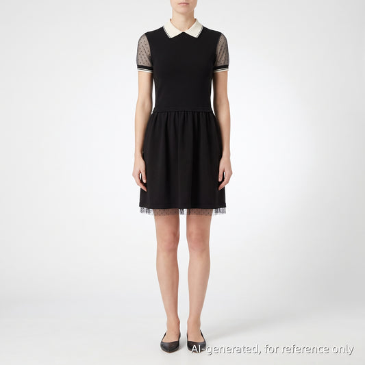 Red Valentino Black Contrast Collar Mesh Sleeve Dress Size S