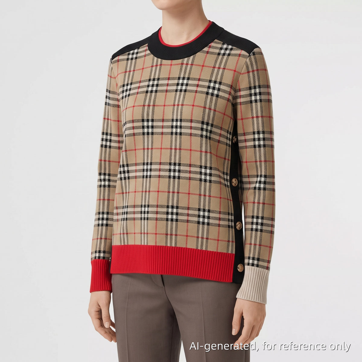 Burberry Tan Vintage Check Crewneck Knit Sweater Size S