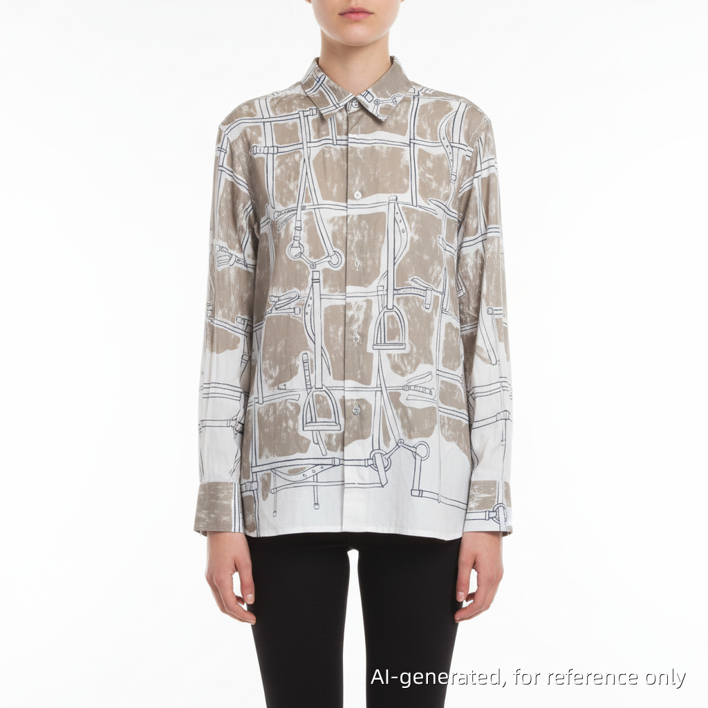 Hermes Silk Print Long-Sleeve Shirt Size 41