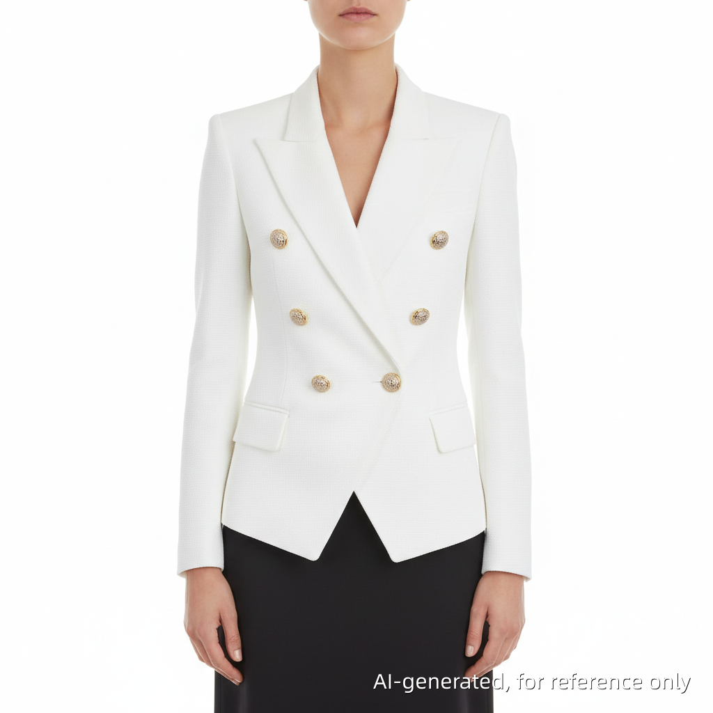 Balmain White Double Breasted Wool Blazer Size 34