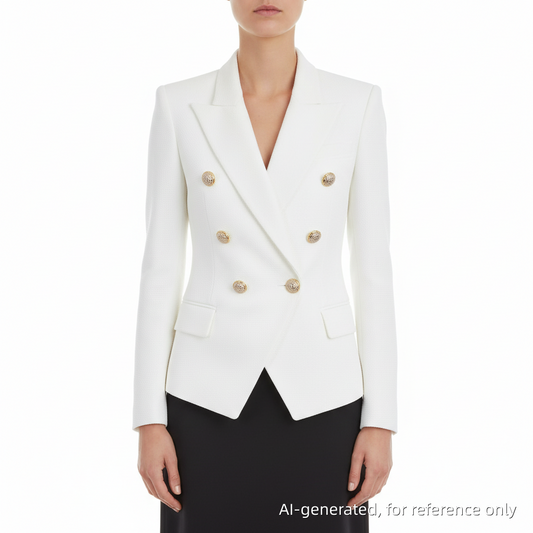 Balmain White Double Breasted Wool Blazer Size 34