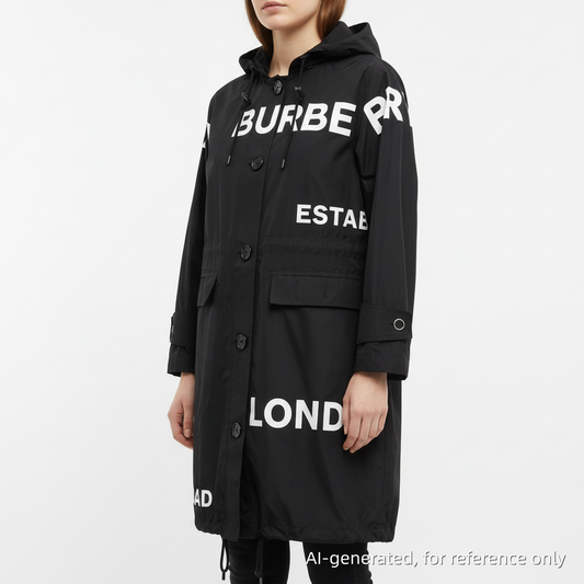 Burberry Black Logo Print Hooded Nylon Parka Women’s Size US 0