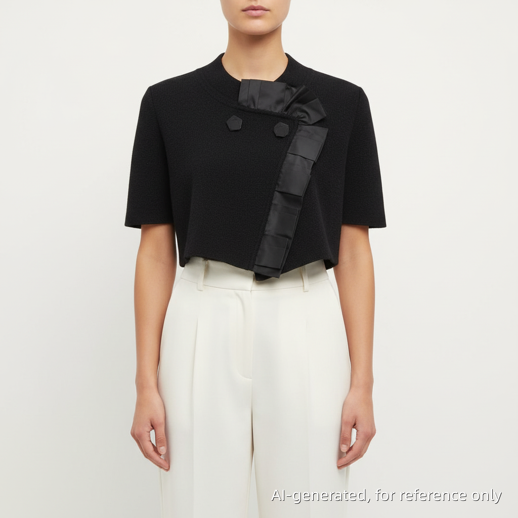 Max Mara Knit Top with Pleated Asymmetrical Overlay