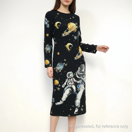 Dolce & Gabbana Black Space Print Dress Size 46