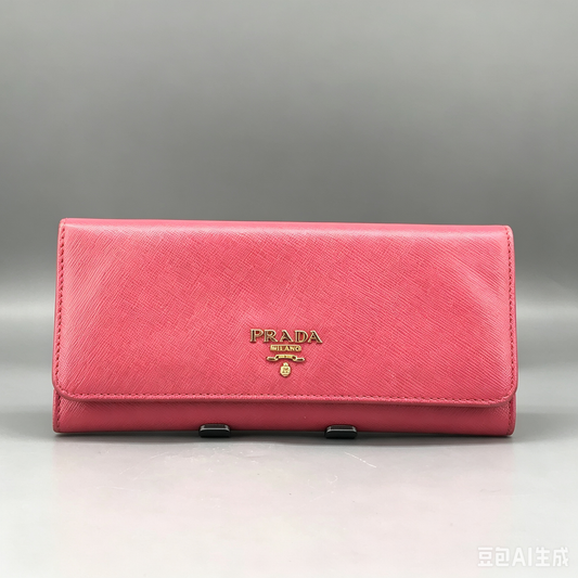 Prada Pink Saffiano Leather Flap Long Wallet